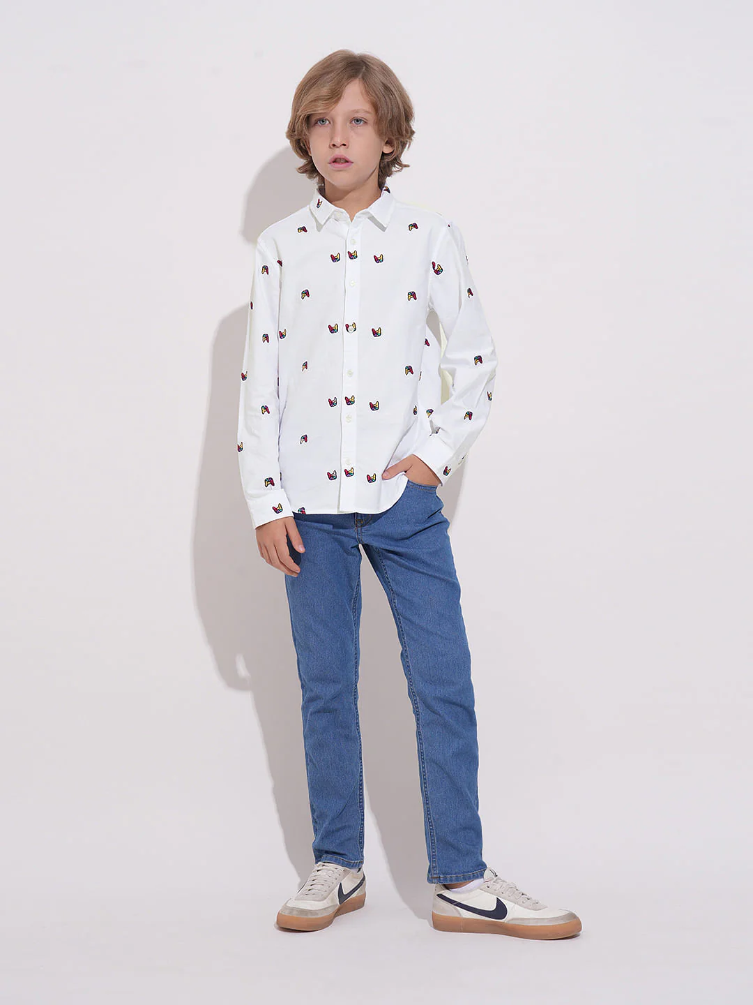 Boys White Embroidered Doggo Shirt - Image 5