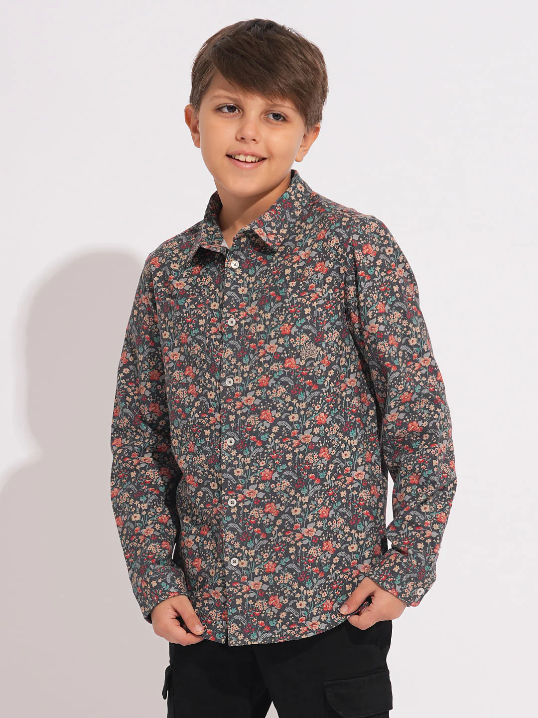 Boys Grey Floral Print Shirt - Image 3