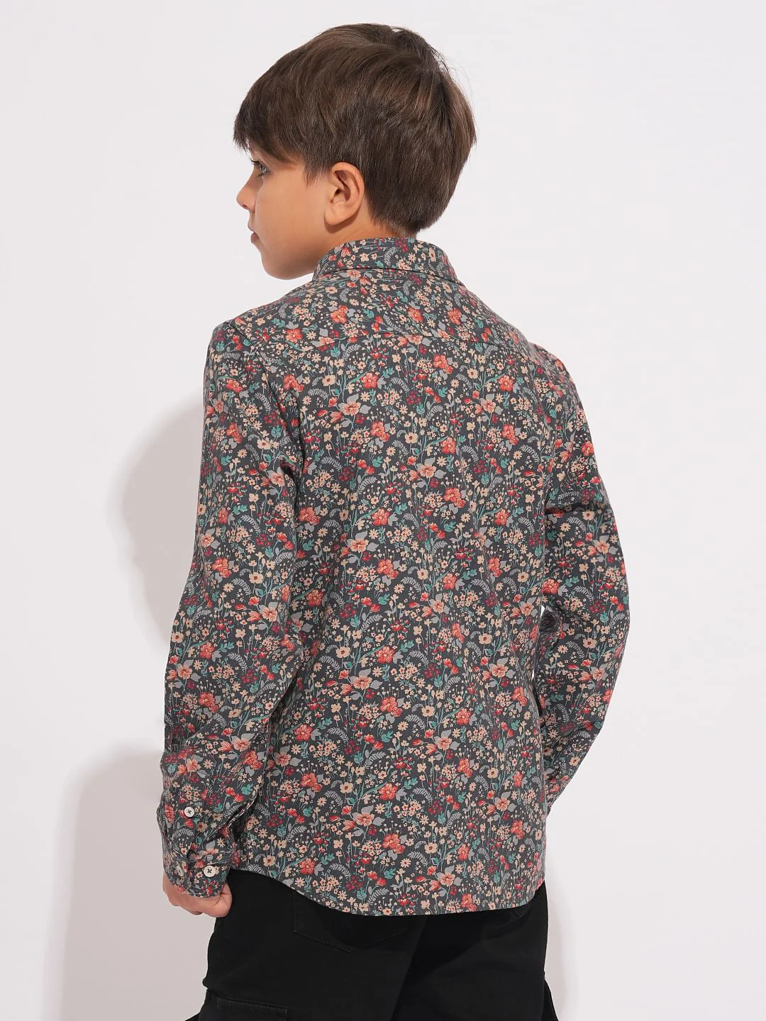 Boys Grey Floral Print Shirt - Image 4