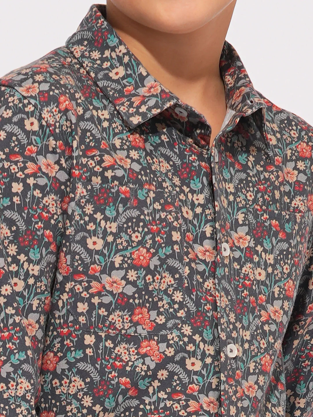 Boys Grey Floral Print Shirt - Image 6
