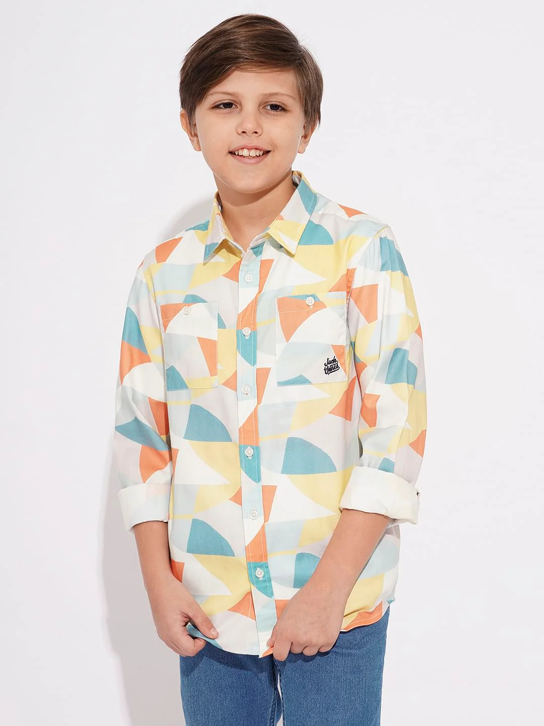 Boys White Printed Full Sleeves Shirt - Image 2