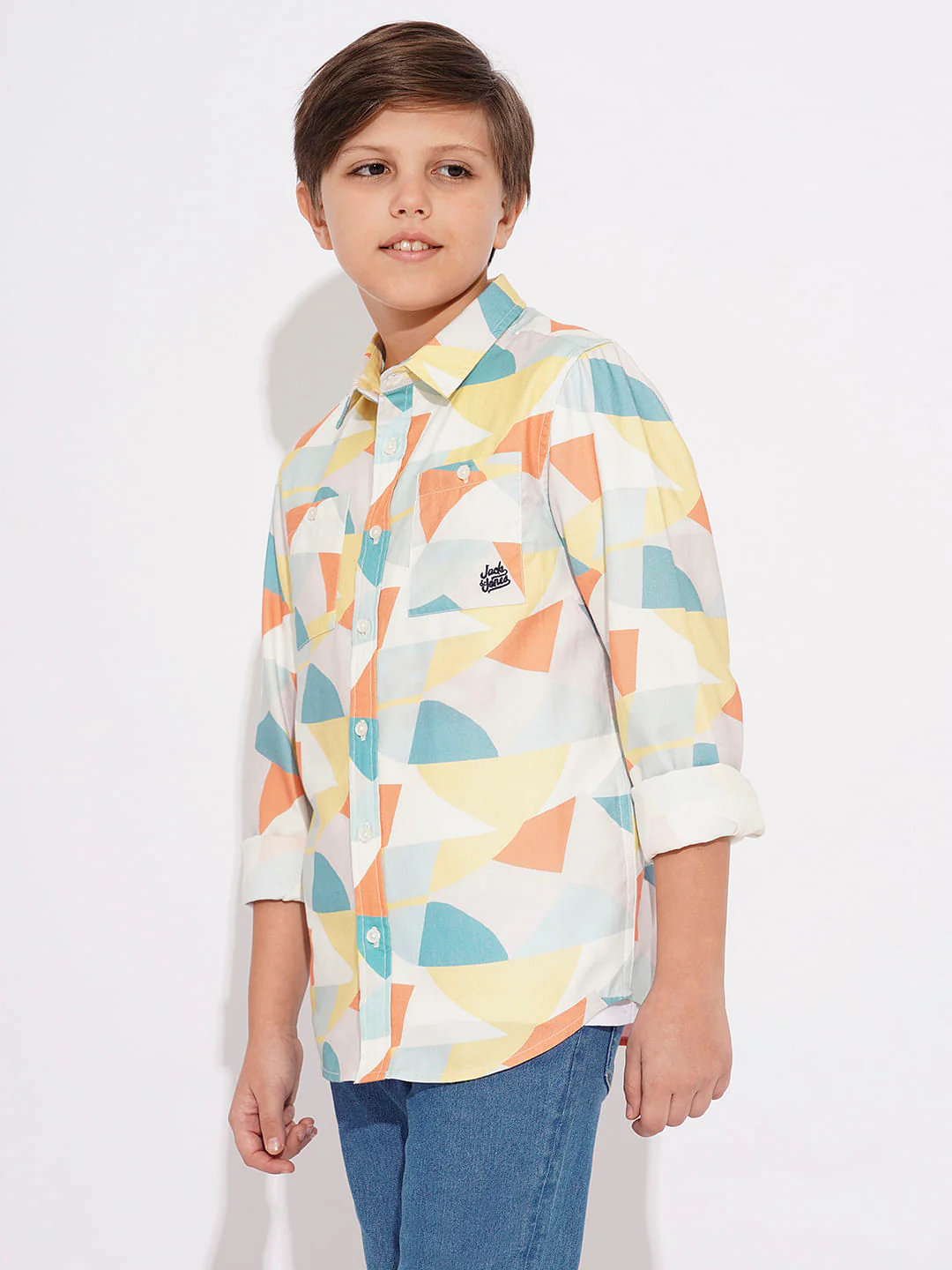 Boys White Printed Full Sleeves Shirt - Image 3