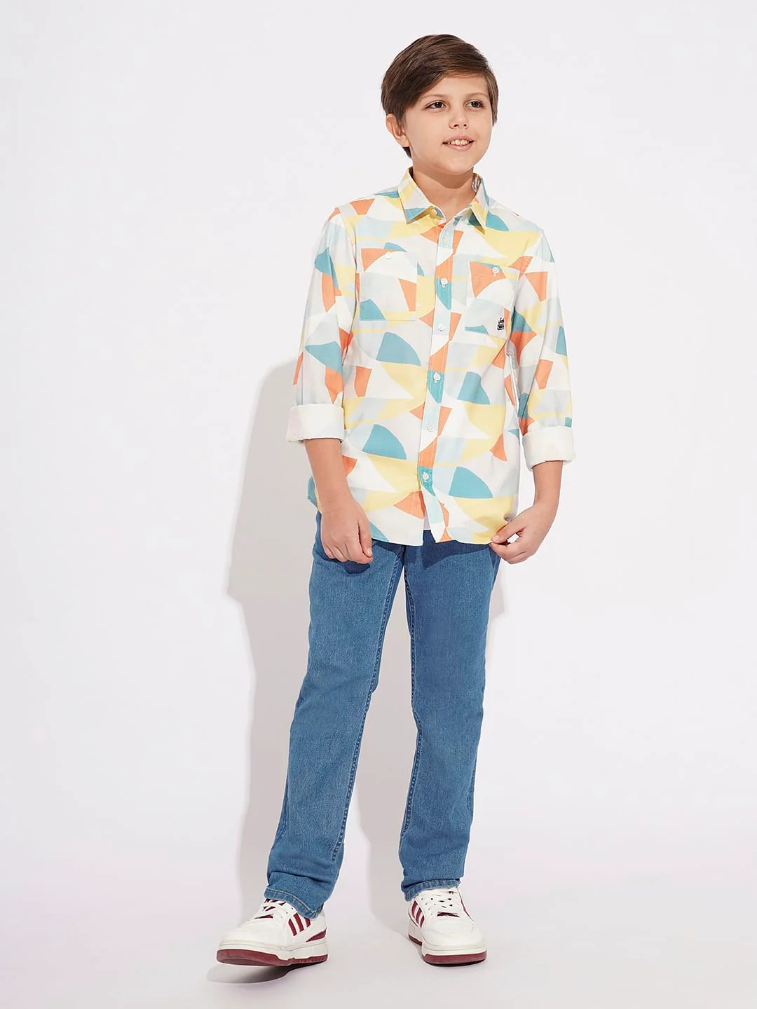 Boys White Printed Full Sleeves Shirt - Image 5