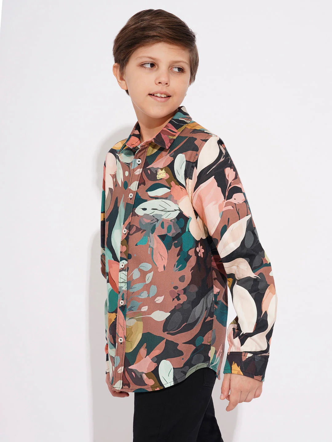 Boys Brown Printed Co-ord Set Shirts - Image 3