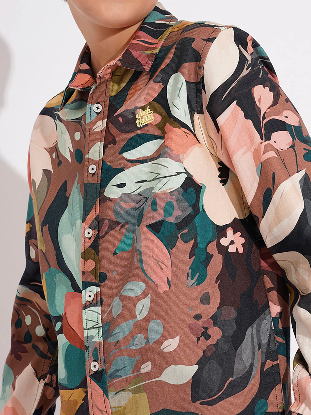 Boys Brown Printed Co-ord Set Shirts - Image 6