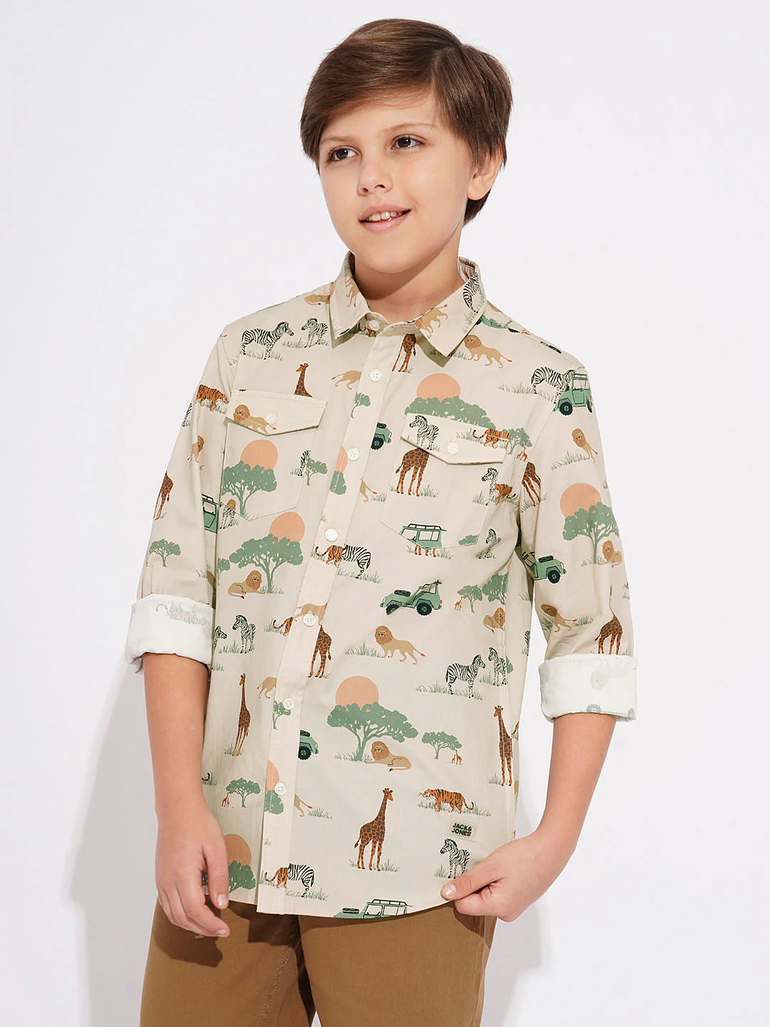 Boys Beige Safari Print Shirt - Image 2