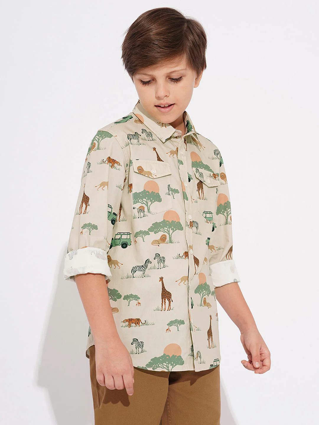 Boys Beige Safari Print Shirt - Image 3