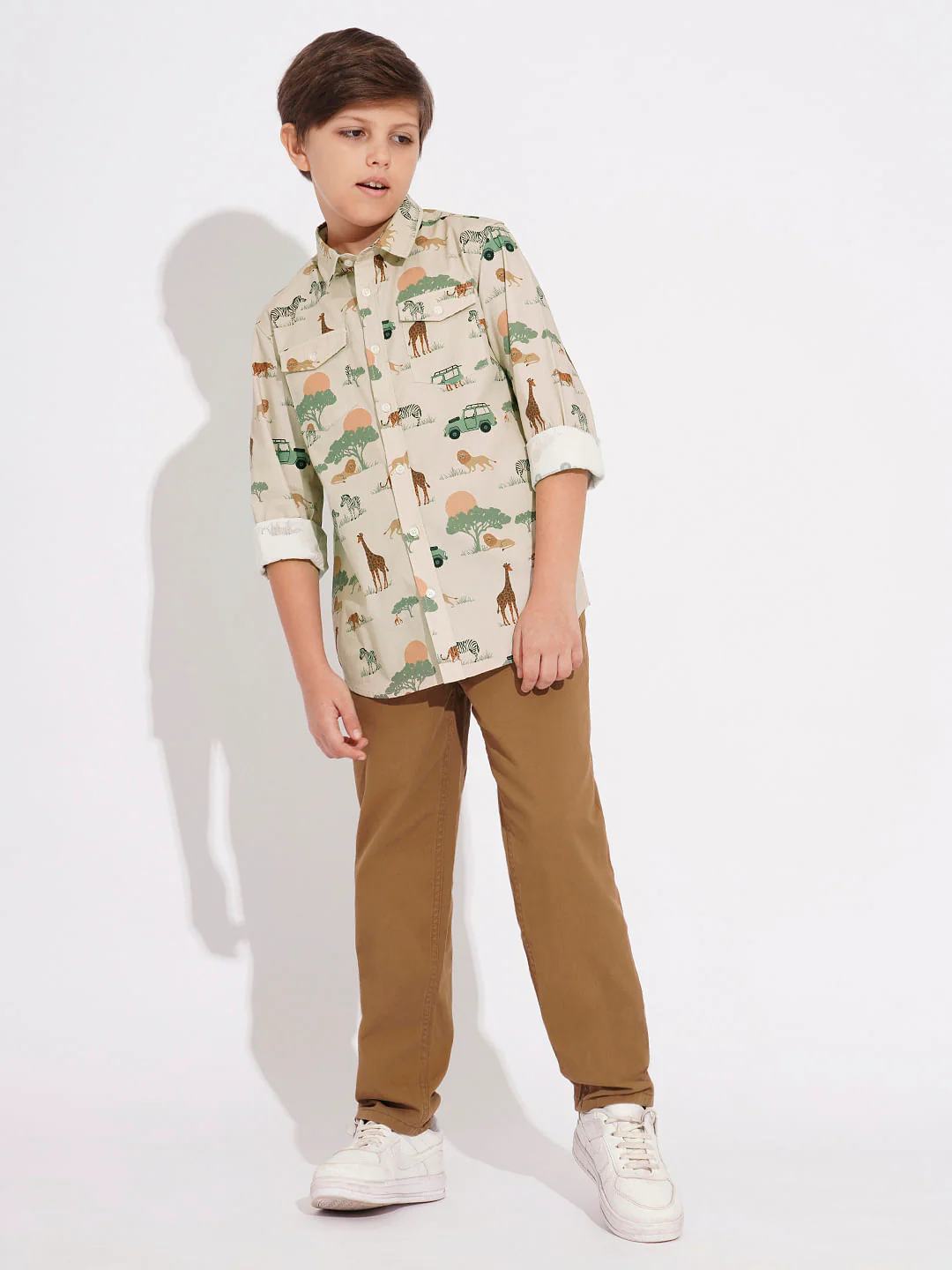 Boys Beige Safari Print Shirt - Image 5