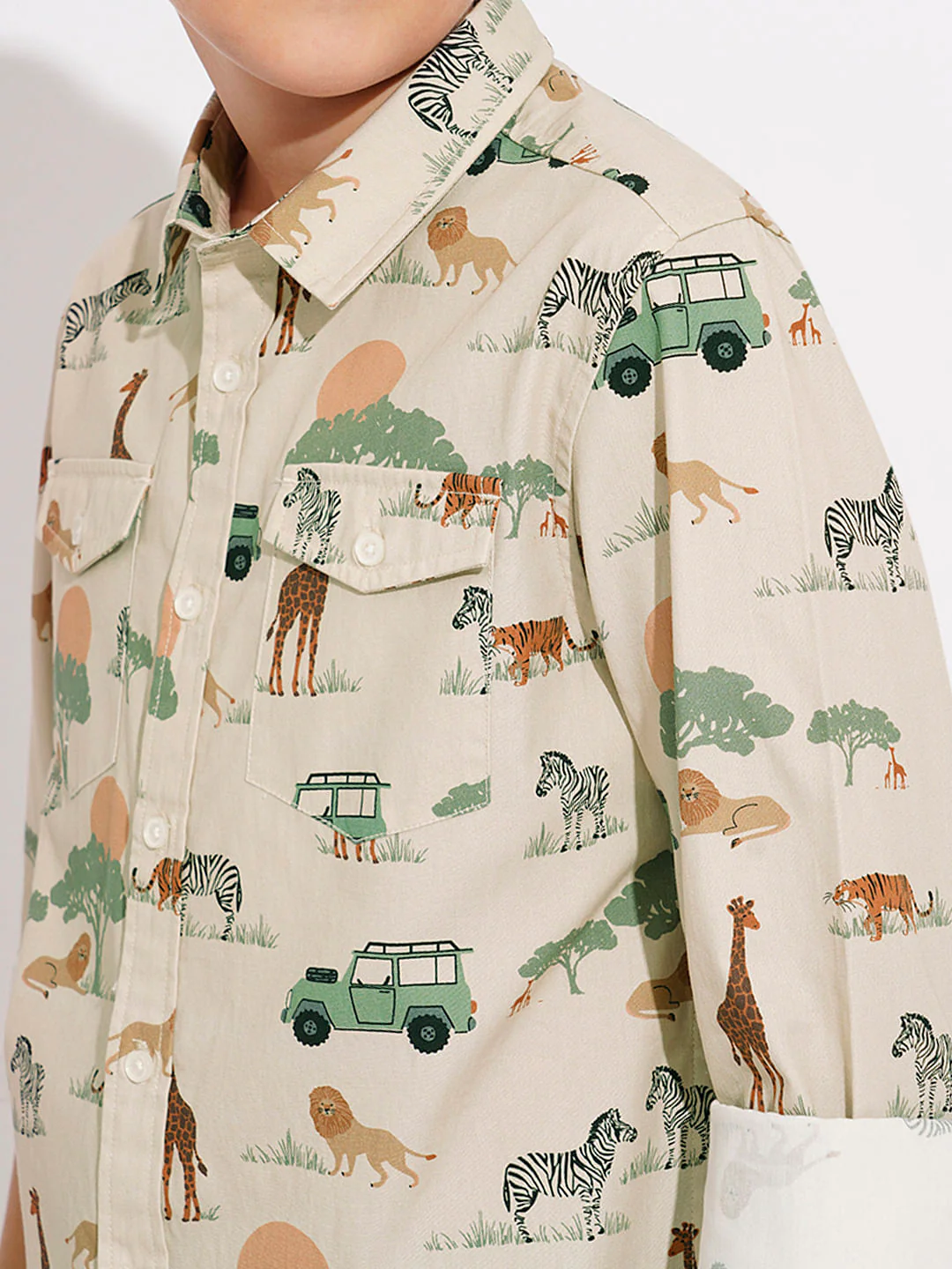 Boys Beige Safari Print Shirt - Image 6