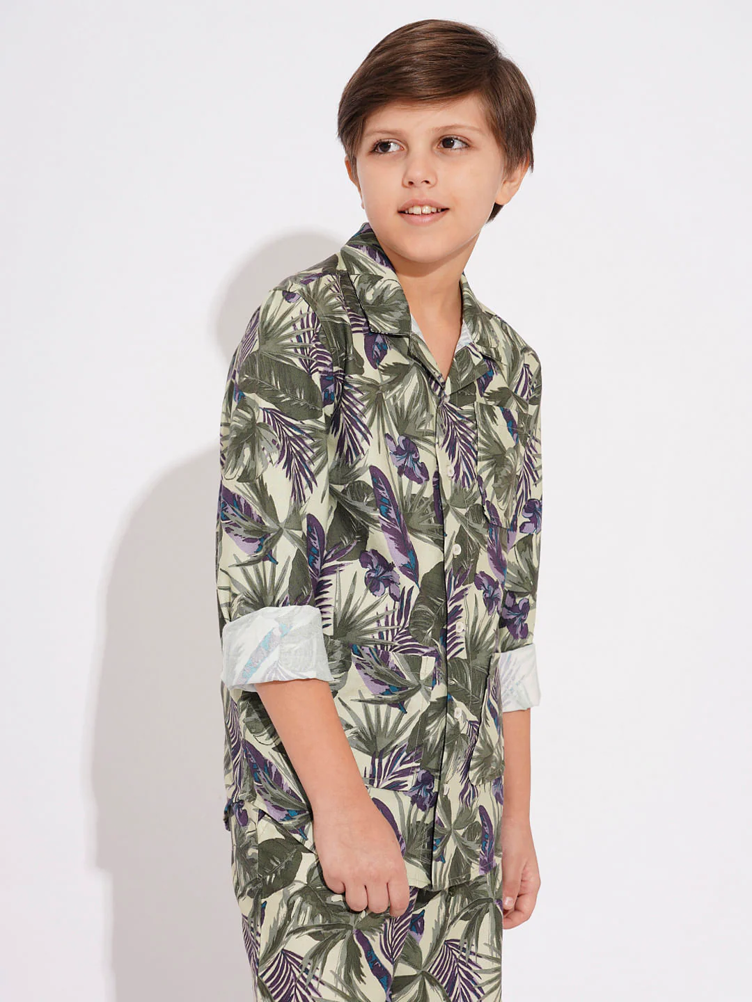 Boys Green Tropical Print Co-ord Set Shirt - Image 3