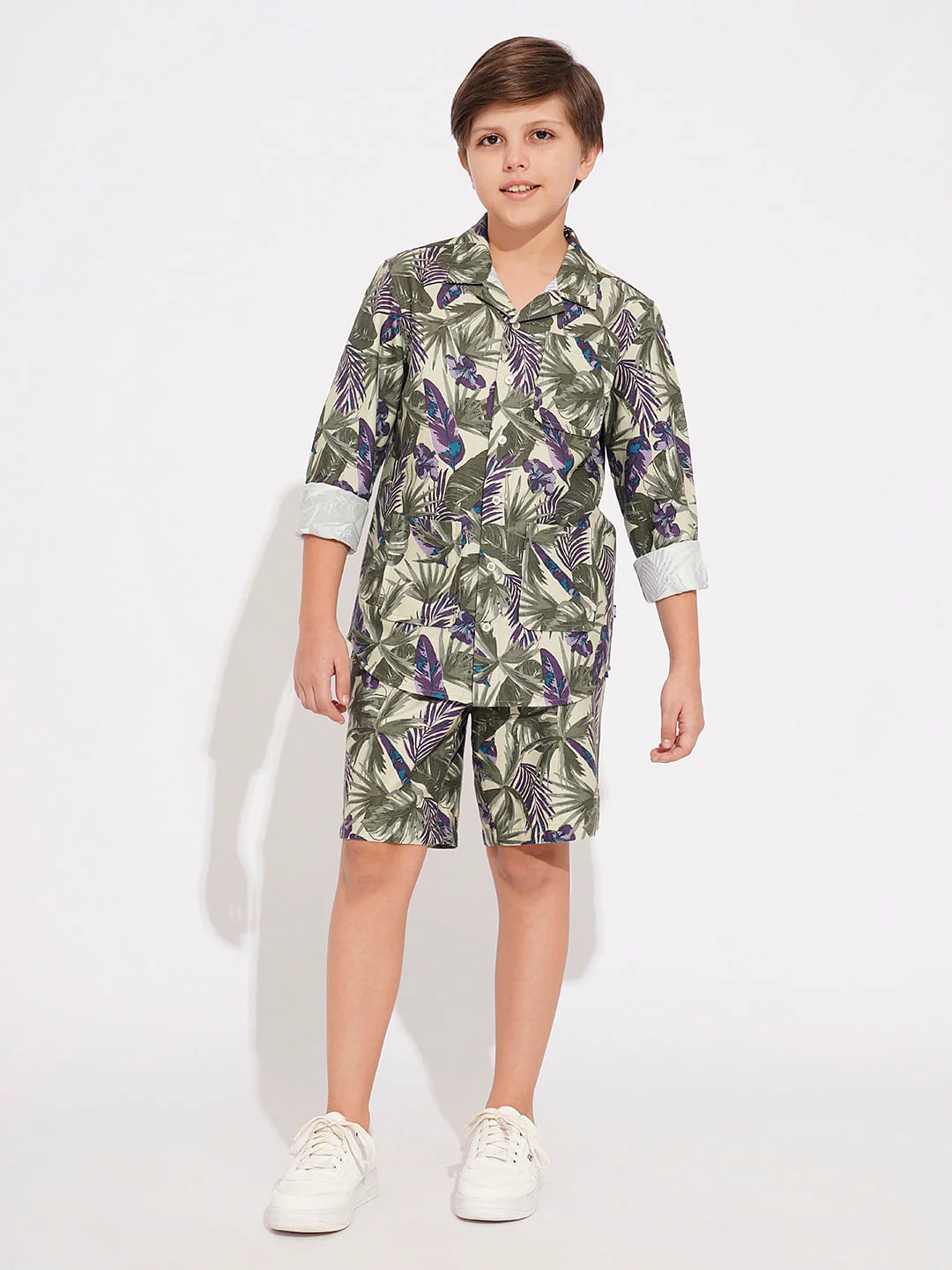 Boys Green Tropical Print Co-ord Set Shirt - Image 5