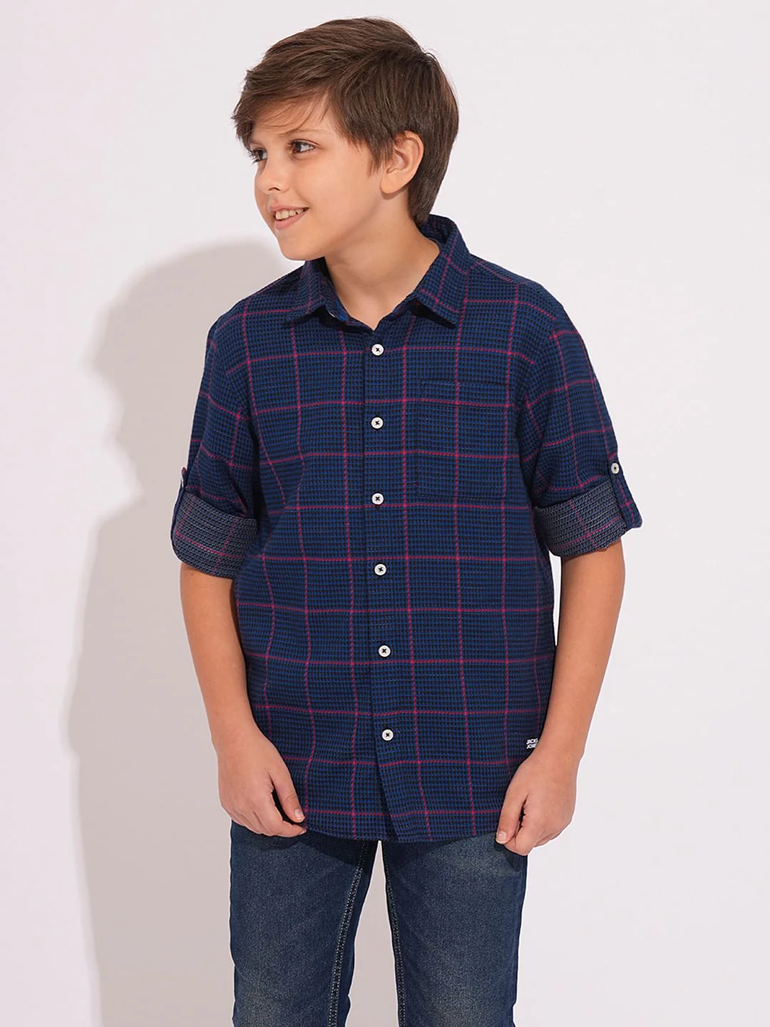 Boys Navy Check Print Shirt - Image 2