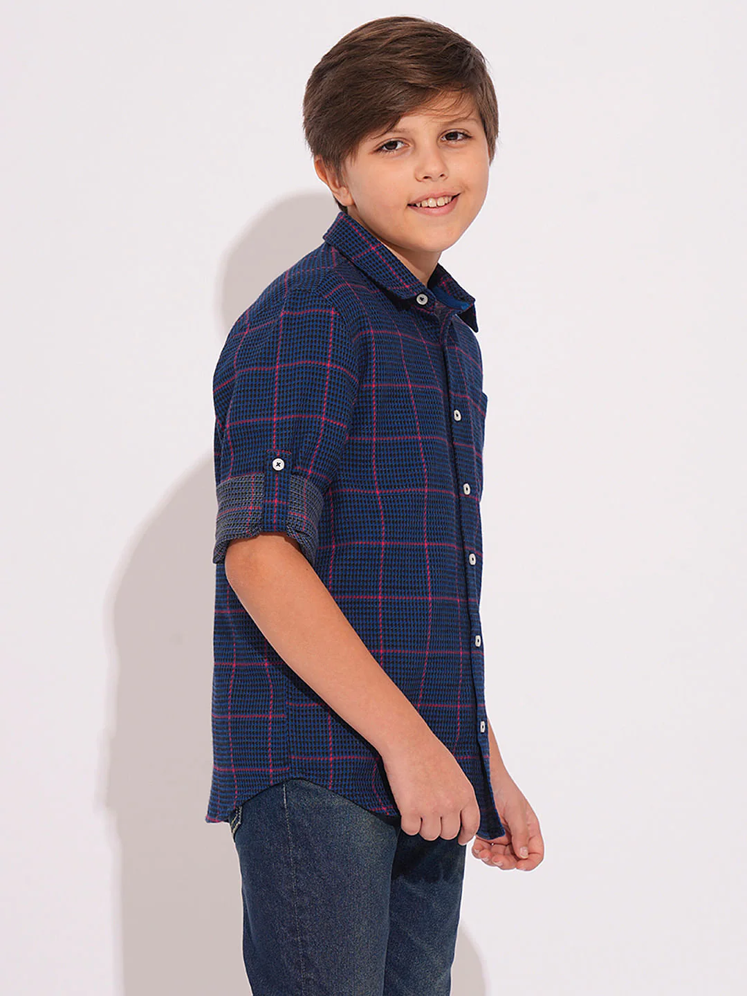 Boys Navy Check Print Shirt - Image 3