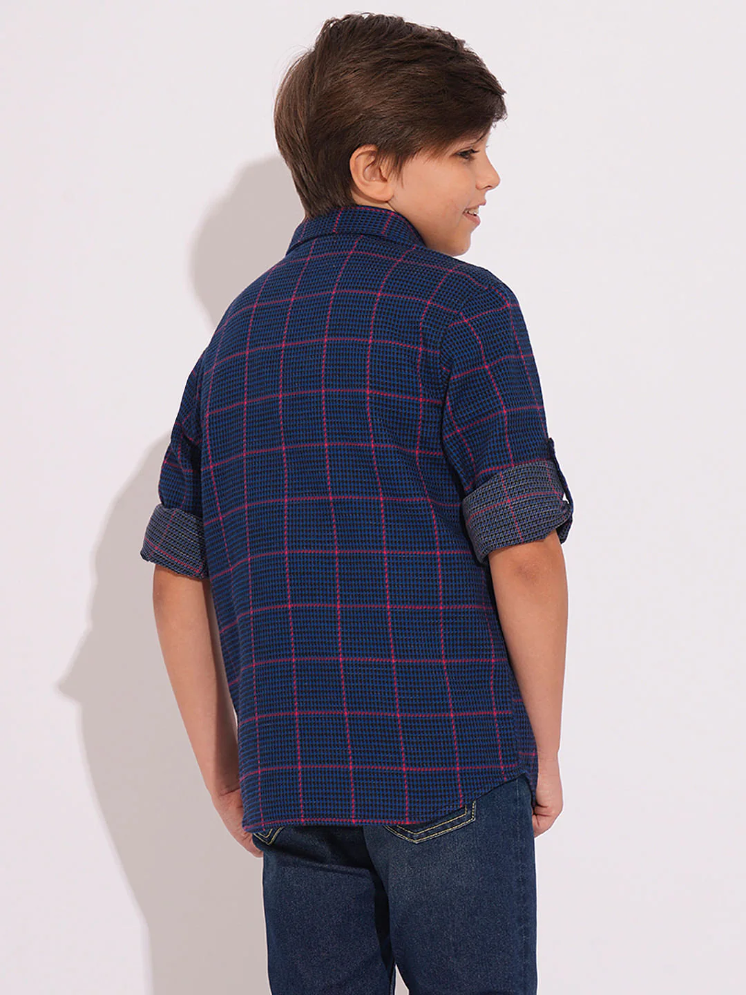 Boys Navy Check Print Shirt - Image 4