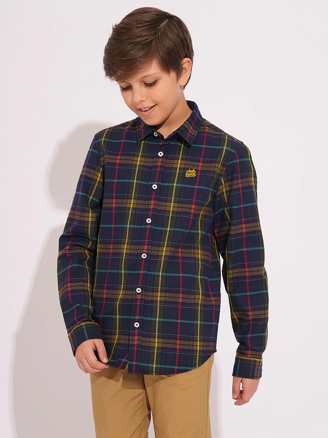 Boys Navy Check Print Shirt - Image 2