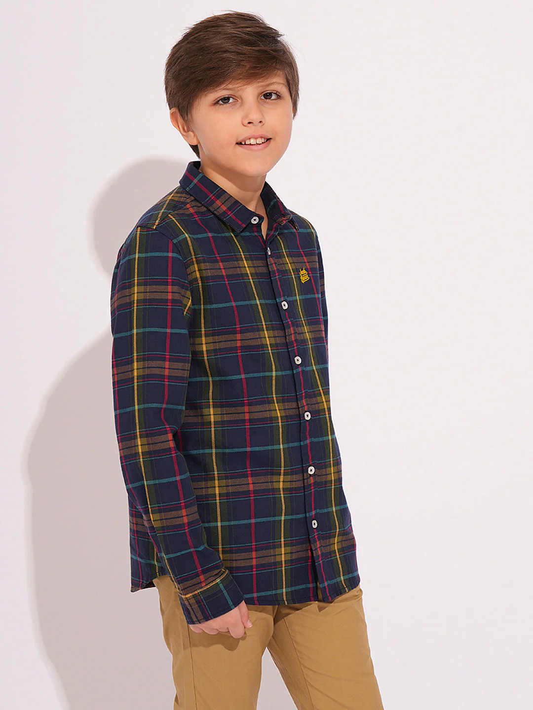 Boys Navy Check Print Shirt - Image 3