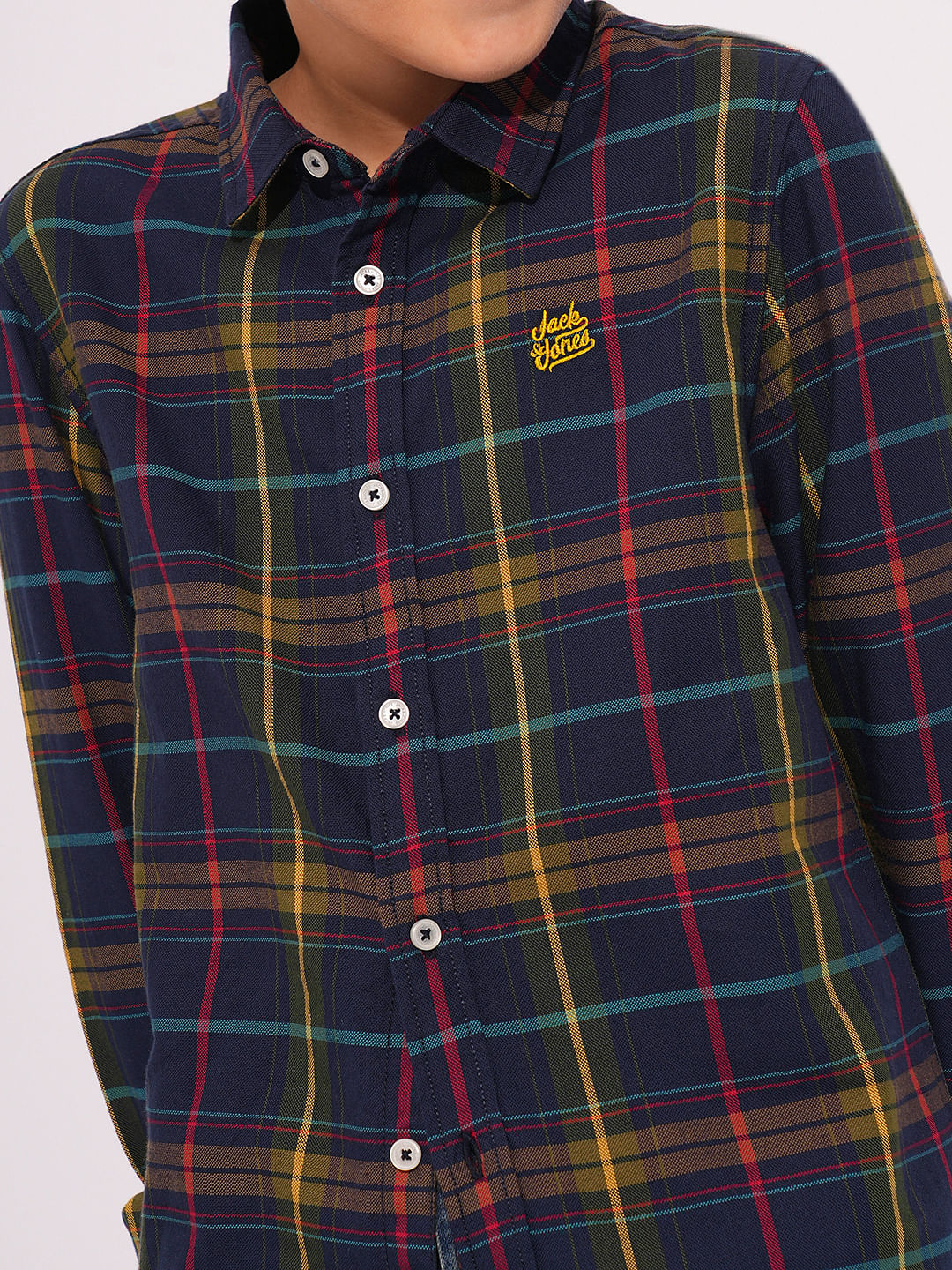 Boys Navy Check Print Shirt - Image 6