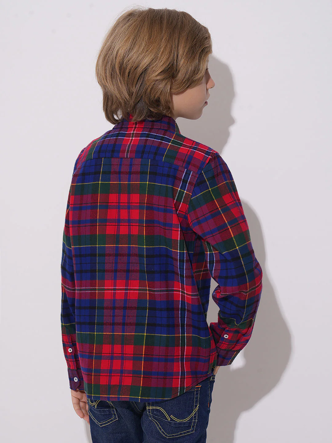 Boys Red Check Full Sleeves Shirt - Image 4