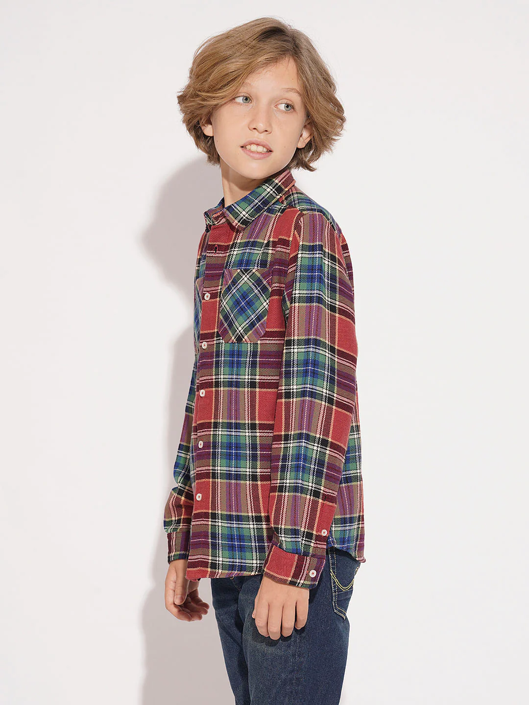 Boys Red Cotton Check Shirt - Image 3