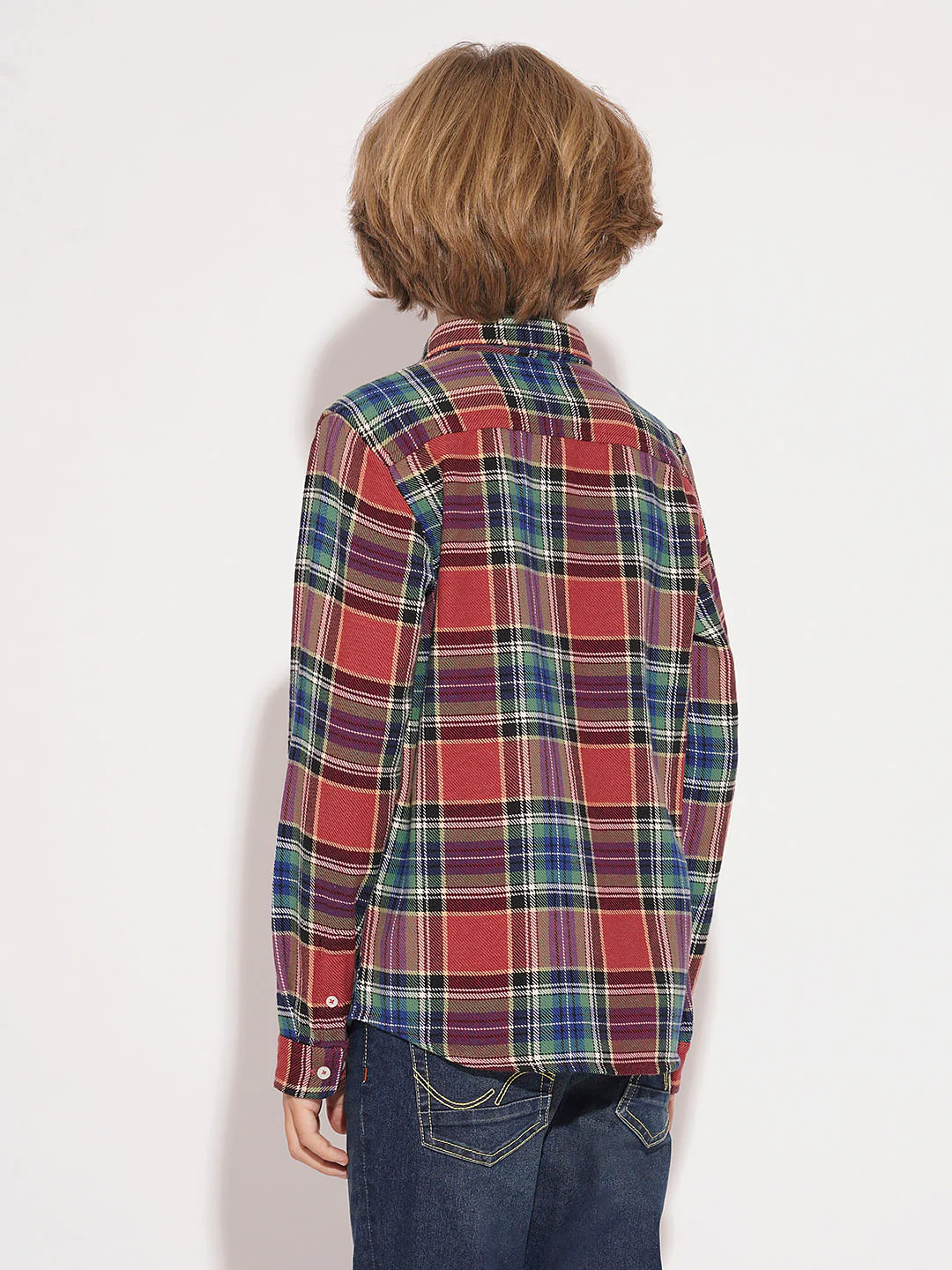 Boys Red Cotton Check Shirt - Image 4