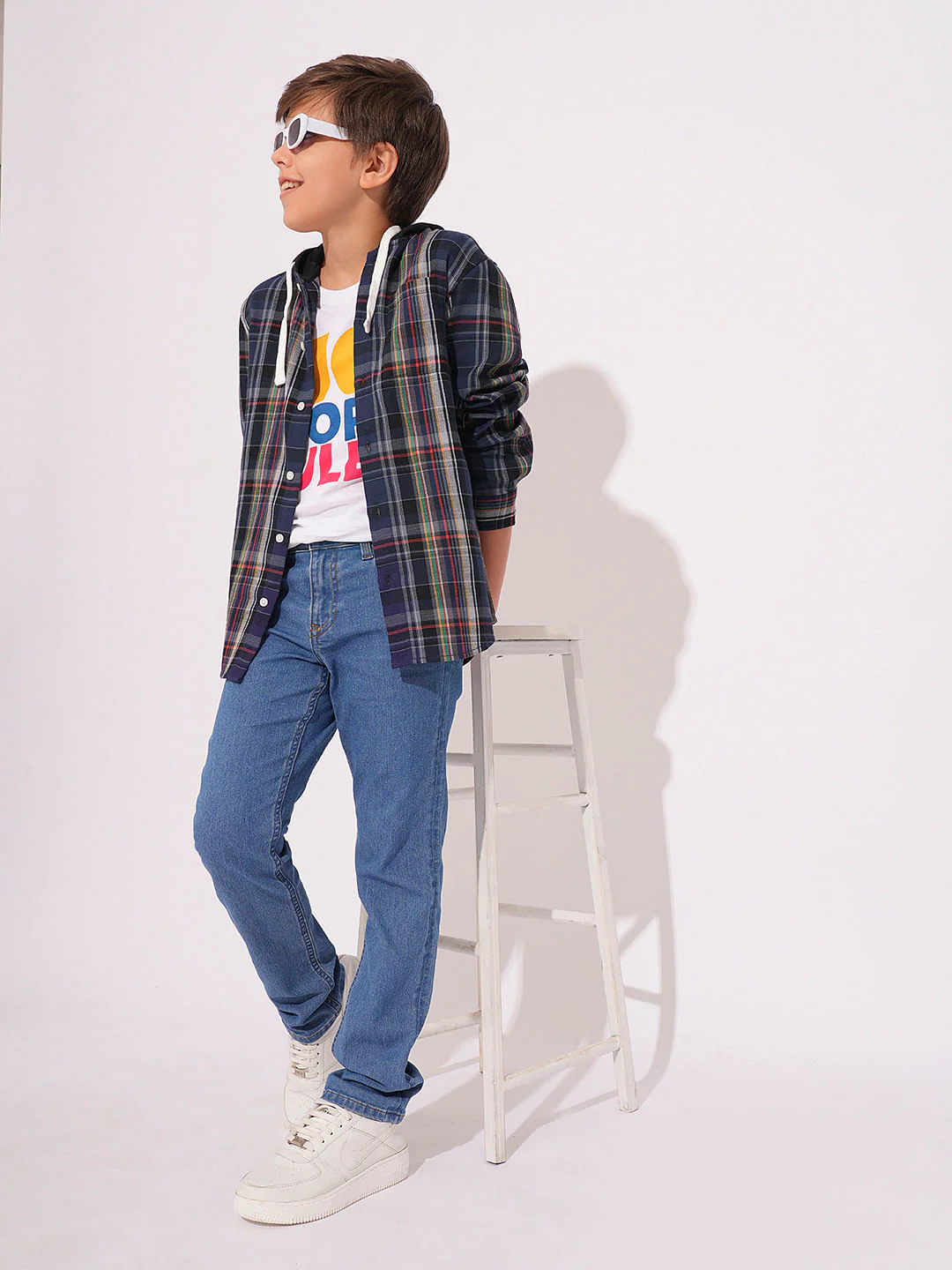 Boys Blue Hooded Check Shirt