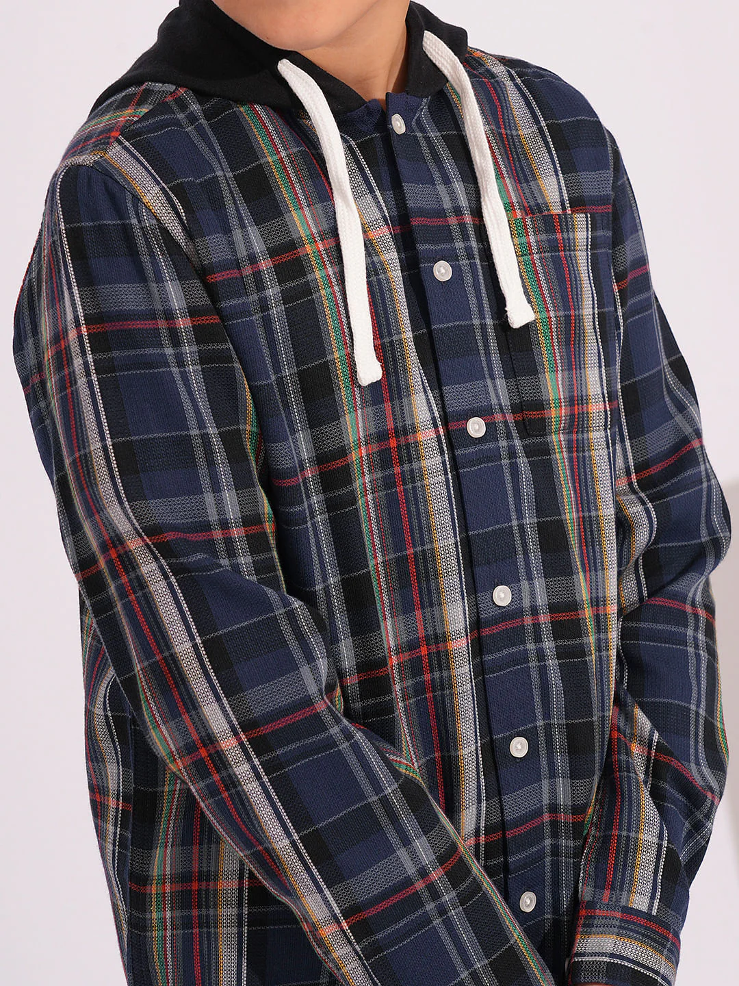 Boys Blue Hooded Check Shirt - Image 6