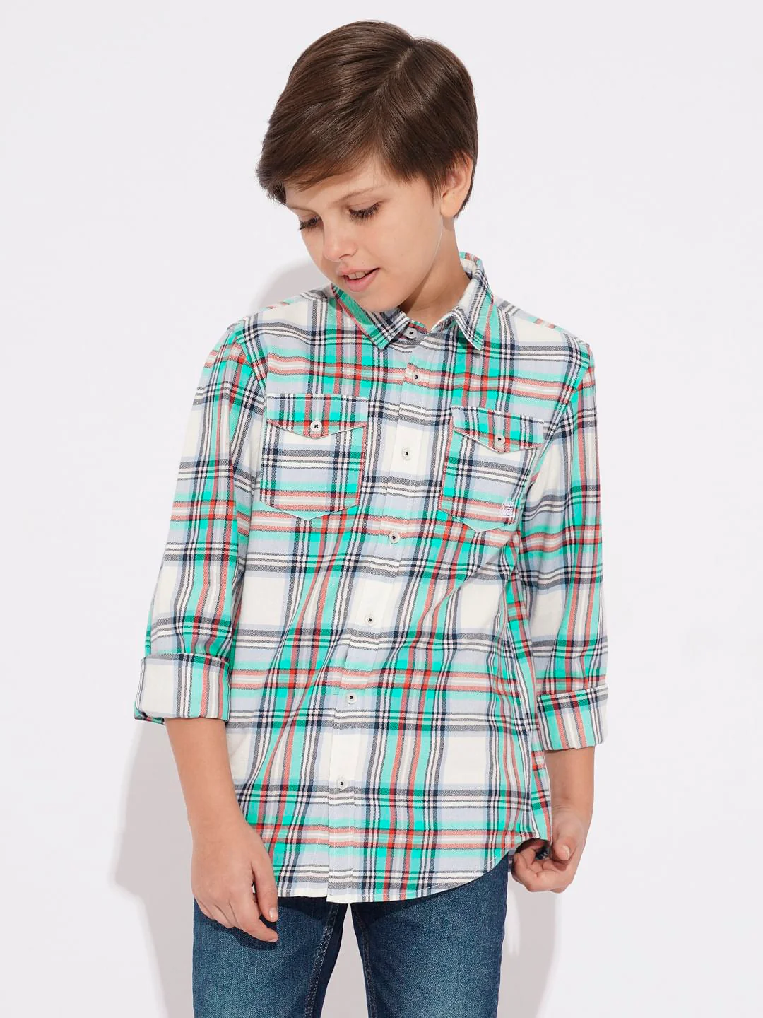 BOYS White Check Cotton Shirt - Image 2