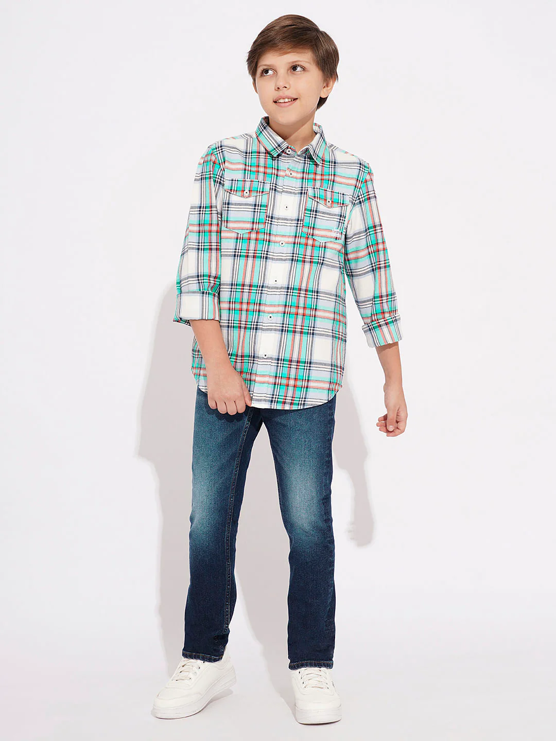 BOYS White Check Cotton Shirt - Image 5
