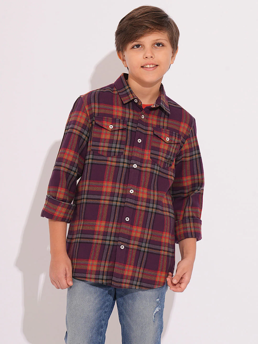 Boys Purple Check Print Shirt - Image 2
