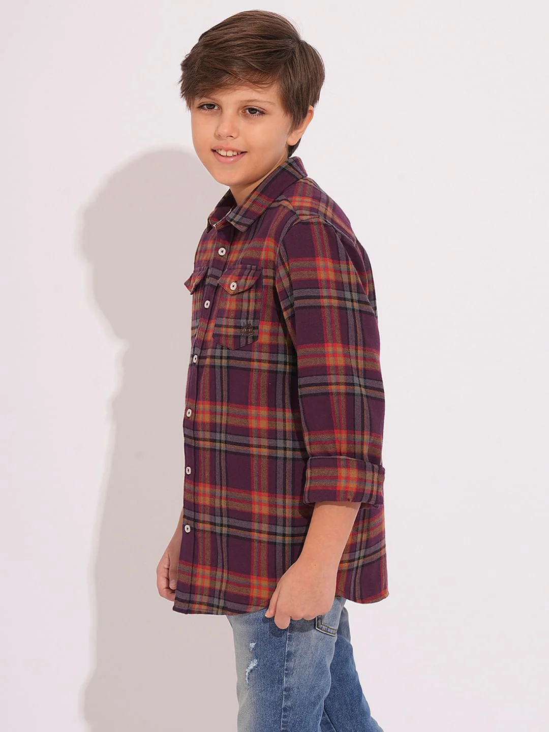 Boys Purple Check Print Shirt - Image 3