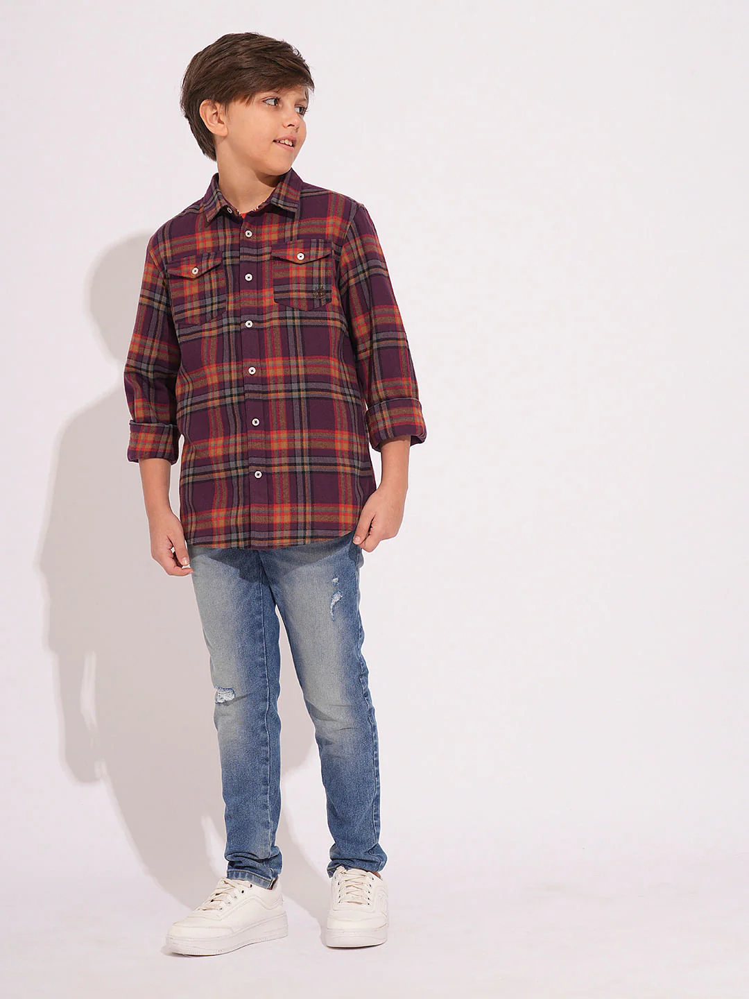Boys Purple Check Print Shirt - Image 5