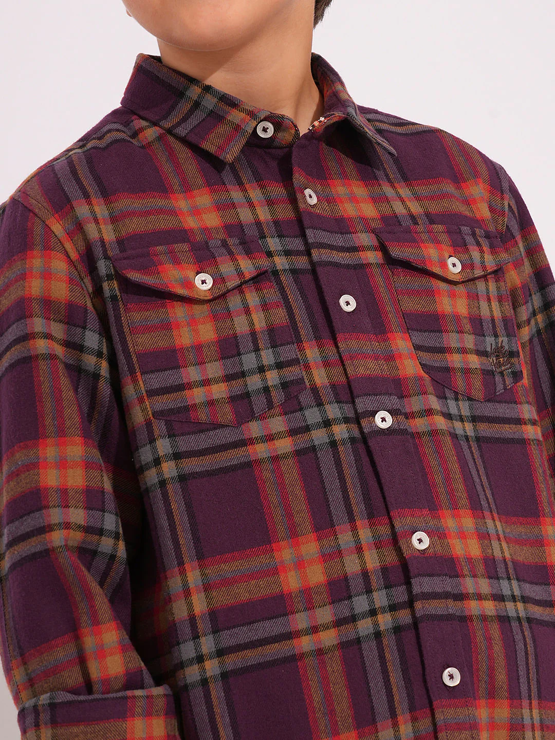 Boys Purple Check Print Shirt - Image 6