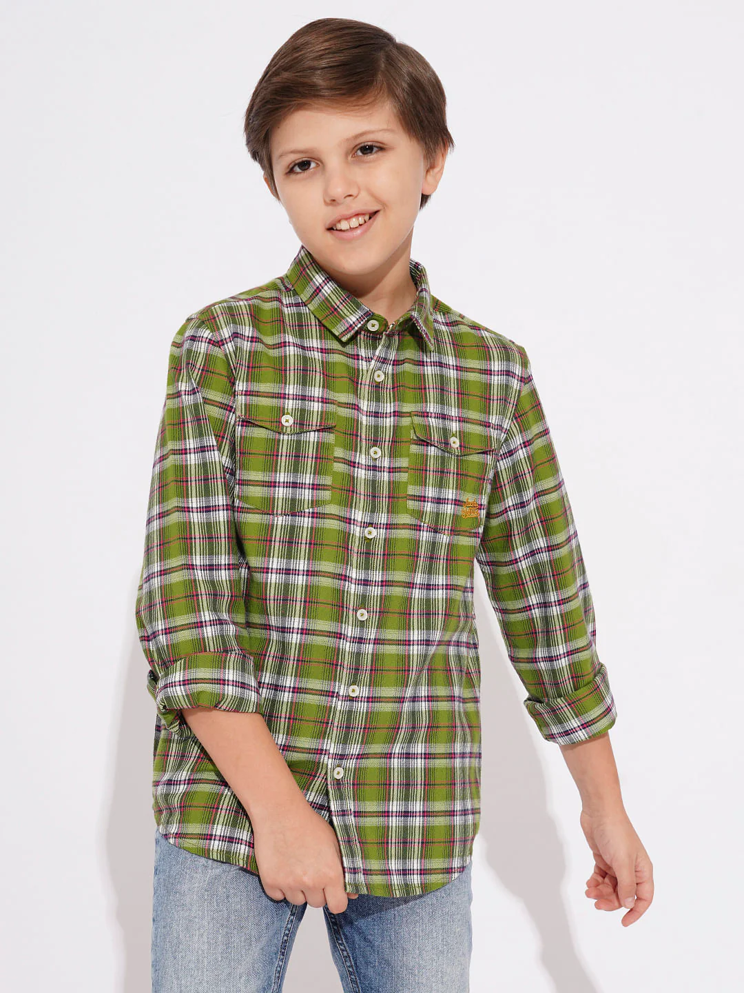 Boys Orange Check Print Shirt - Image 2