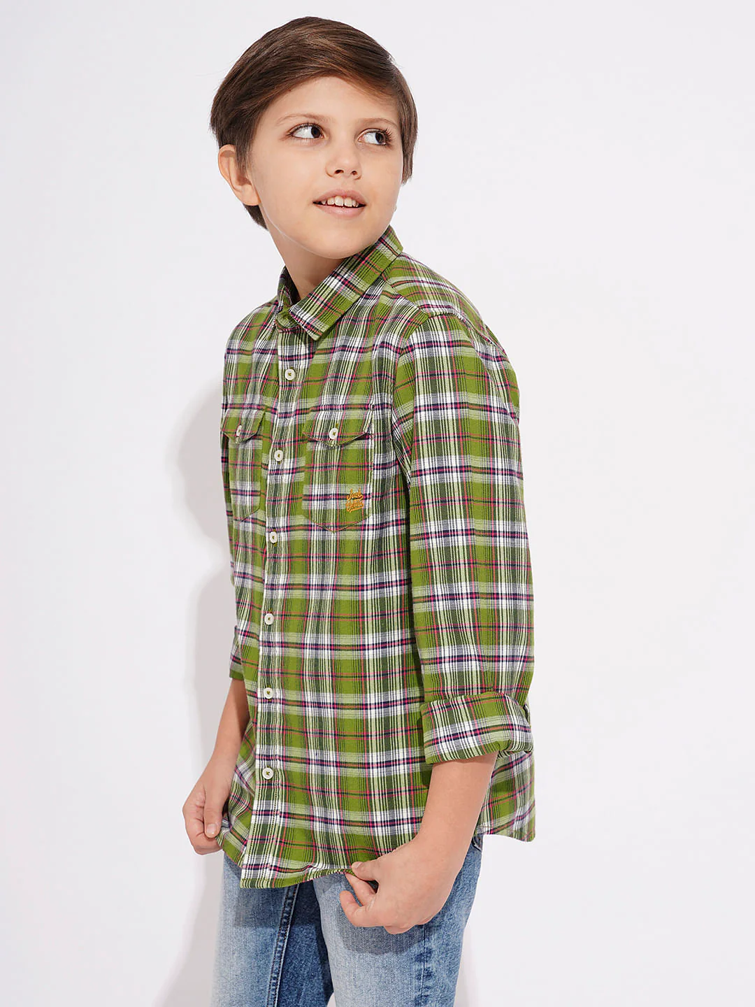 Boys Orange Check Print Shirt - Image 3