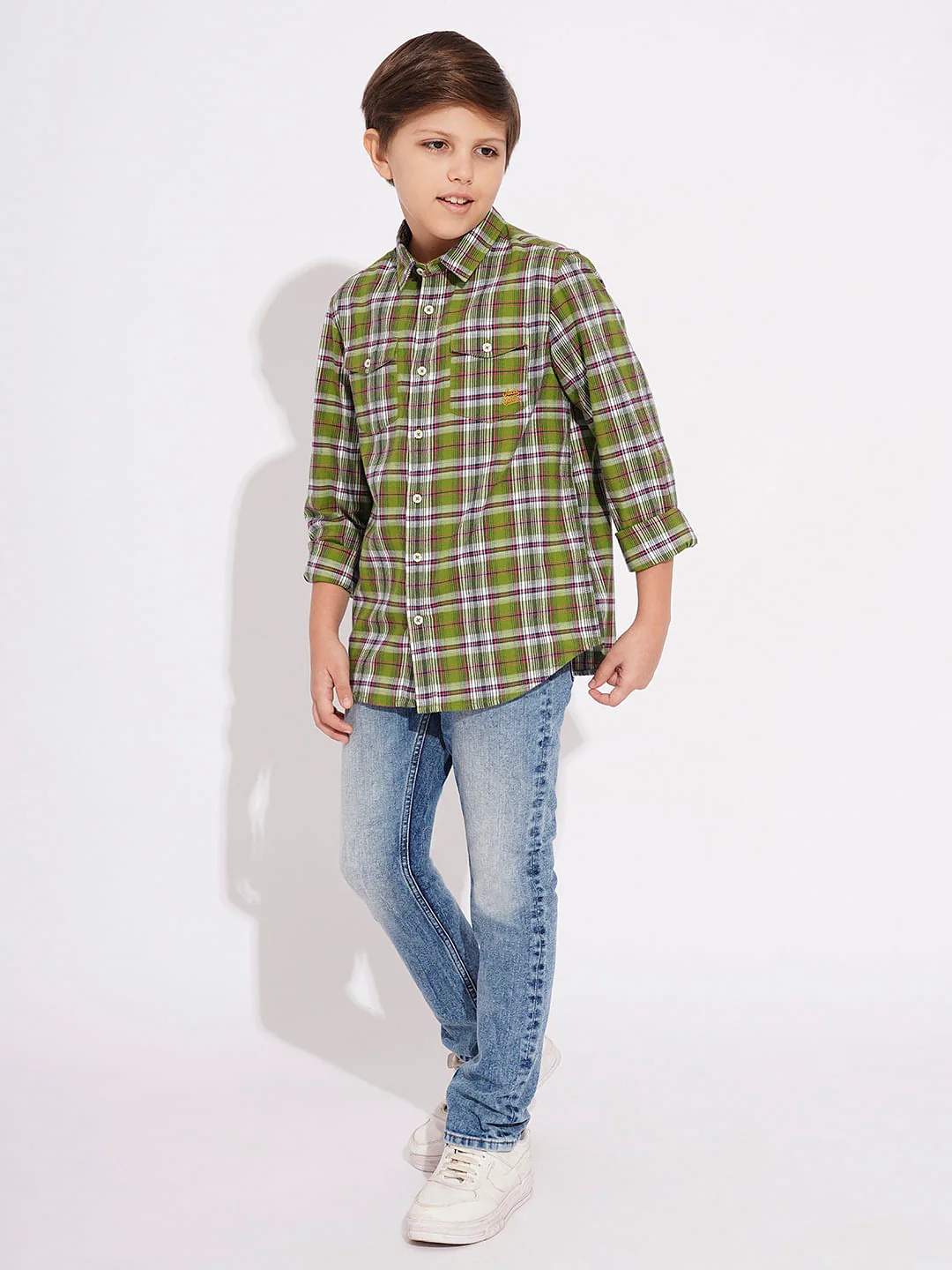 Boys Orange Check Print Shirt - Image 5