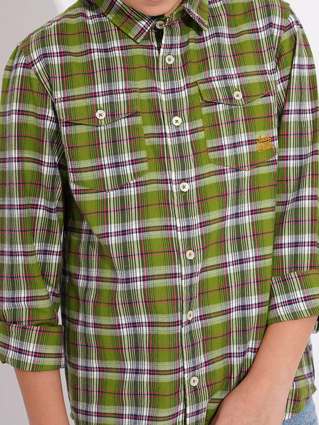 Boys Orange Check Print Shirt - Image 6