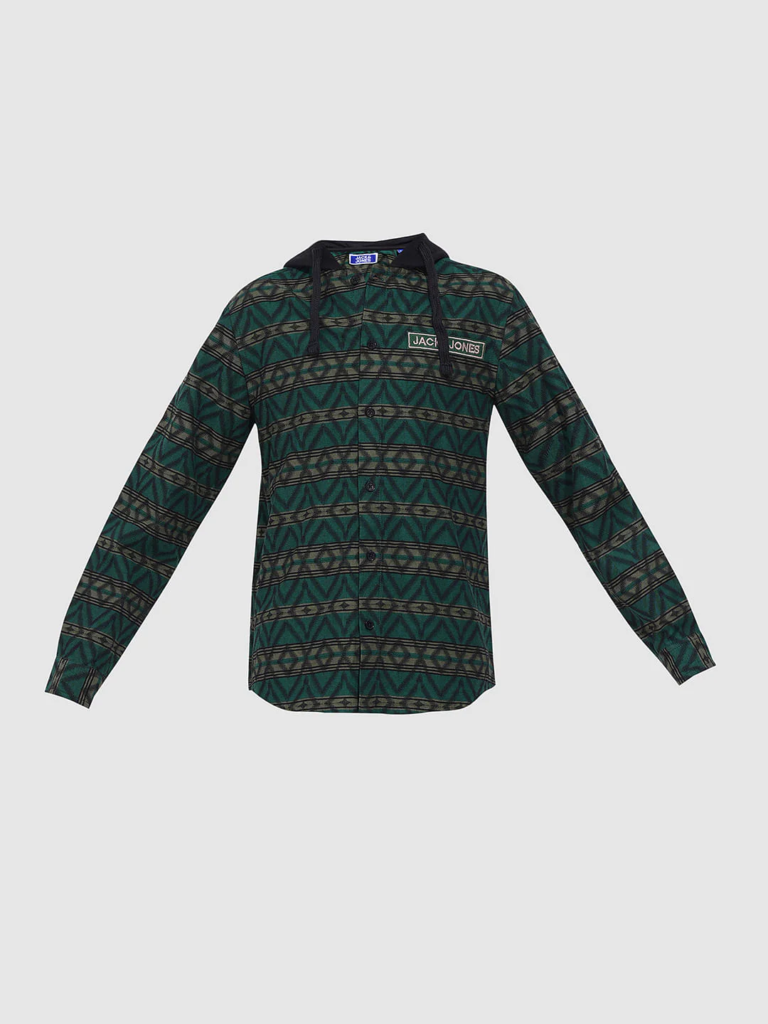 Boys Green Check Hooded Jacquard Shirt - Image 7