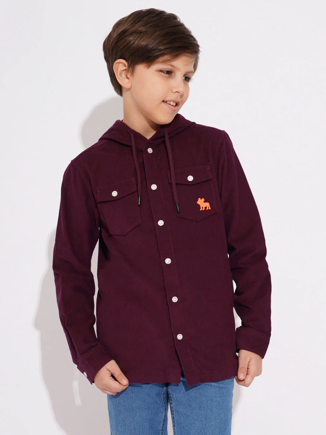 Wine Corduroy Hooded Shirt - Image 2