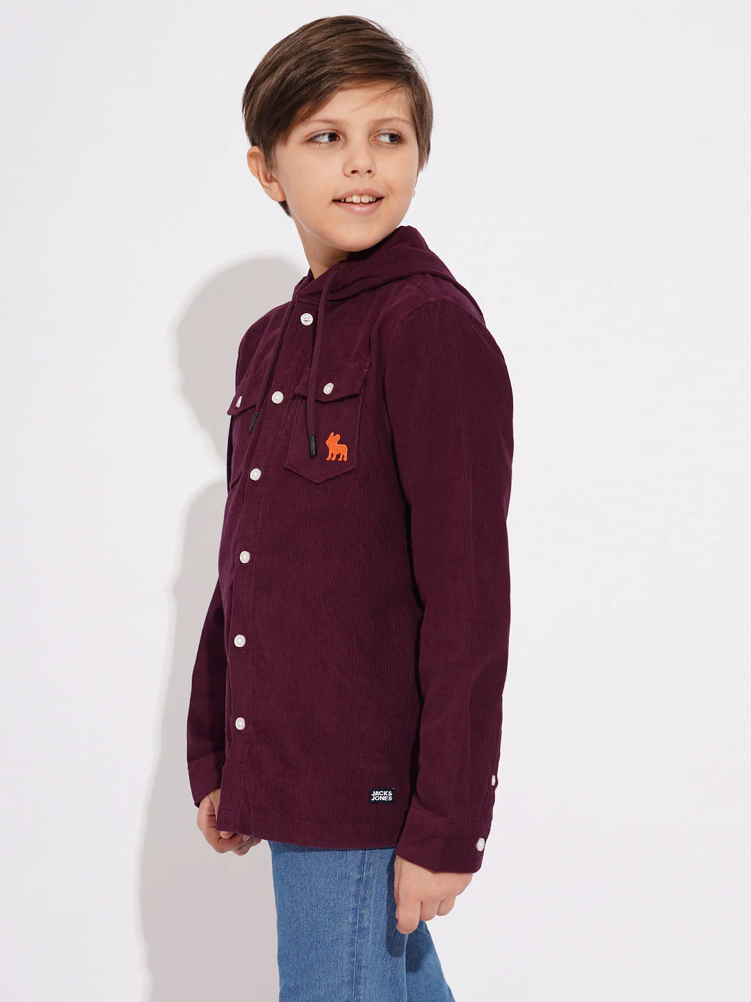 Wine Corduroy Hooded Shirt - Image 3