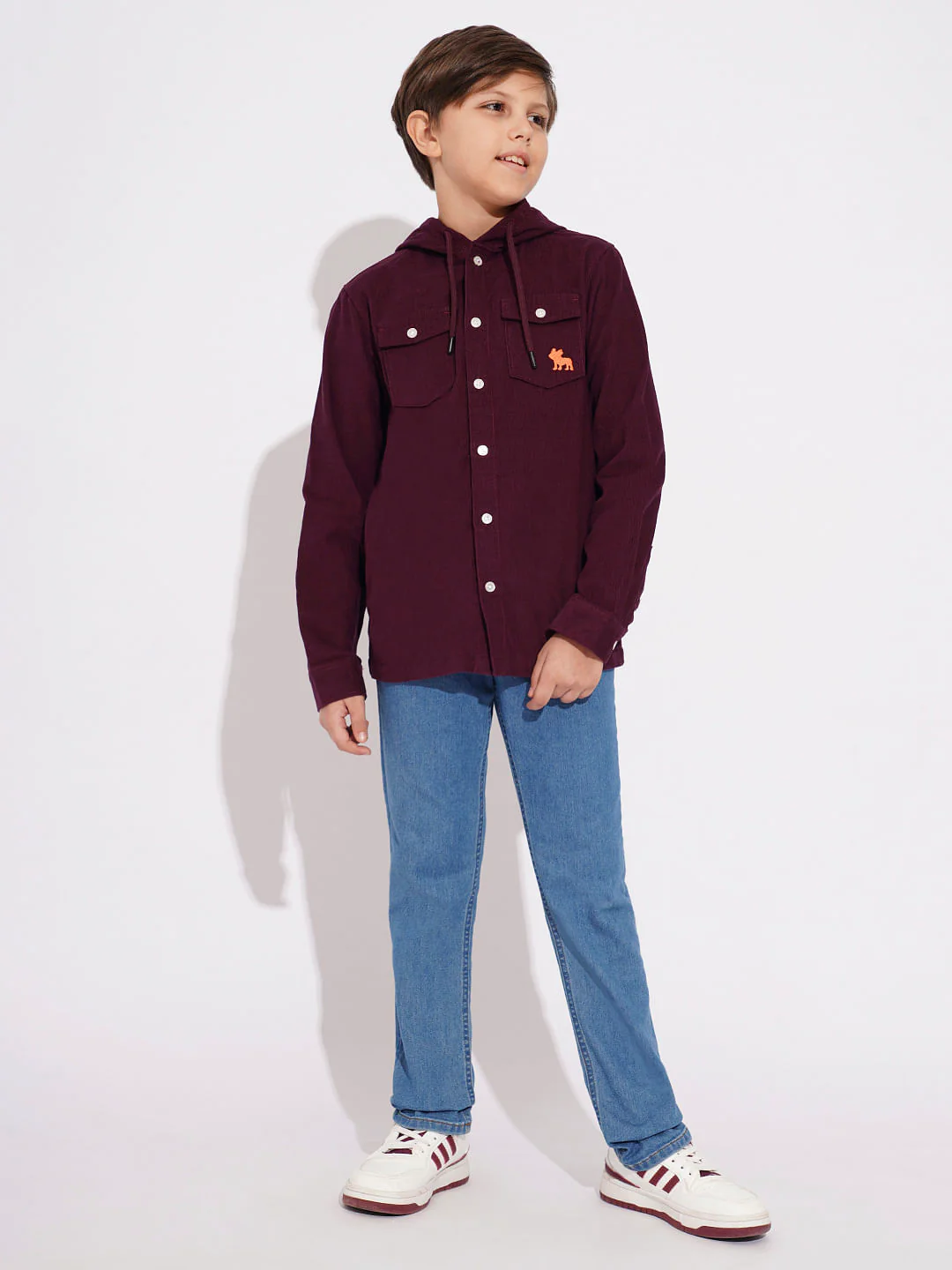 Wine Corduroy Hooded Shirt - Image 5