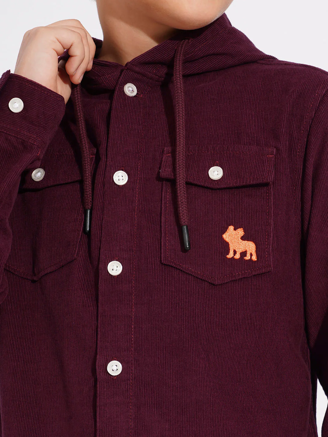 Wine Corduroy Hooded Shirt - Image 6