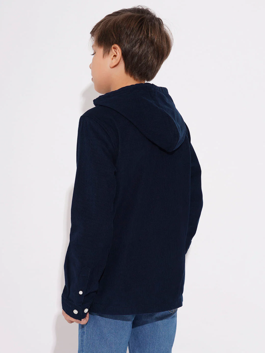 Navy Blue Corduroy Hooded Shirt - Image 4