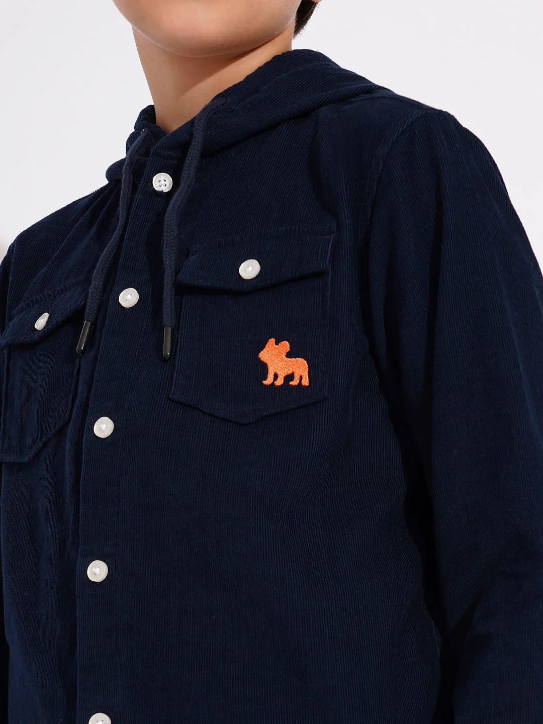 Navy Blue Corduroy Hooded Shirt - Image 6