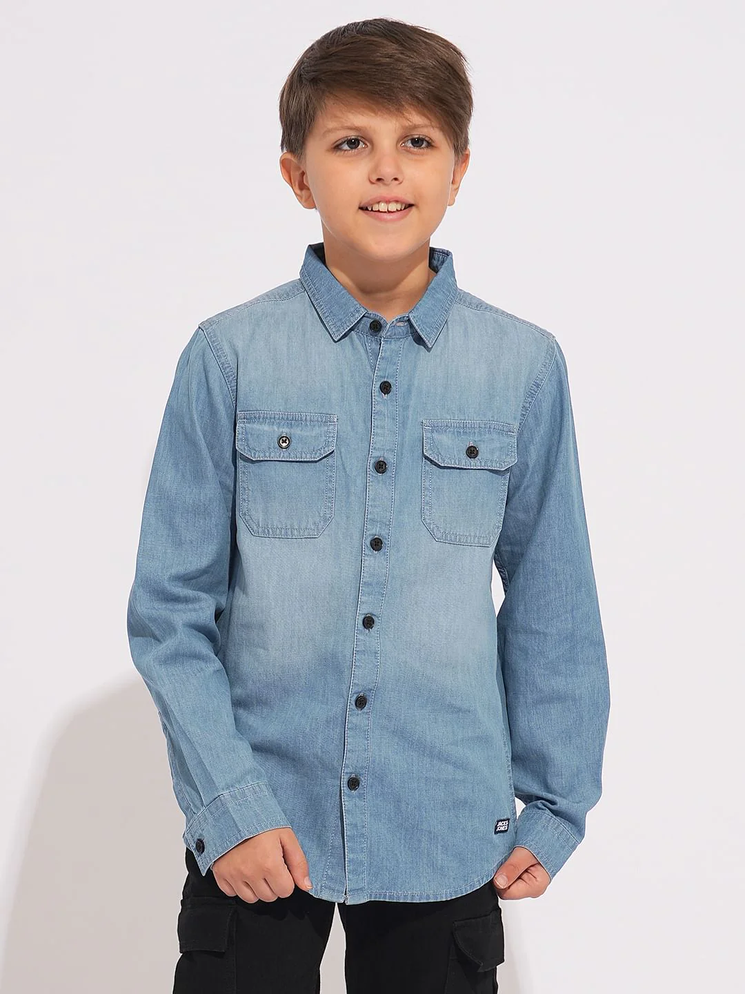 Boys Light Blue Denim Cotton Shirt - Image 2