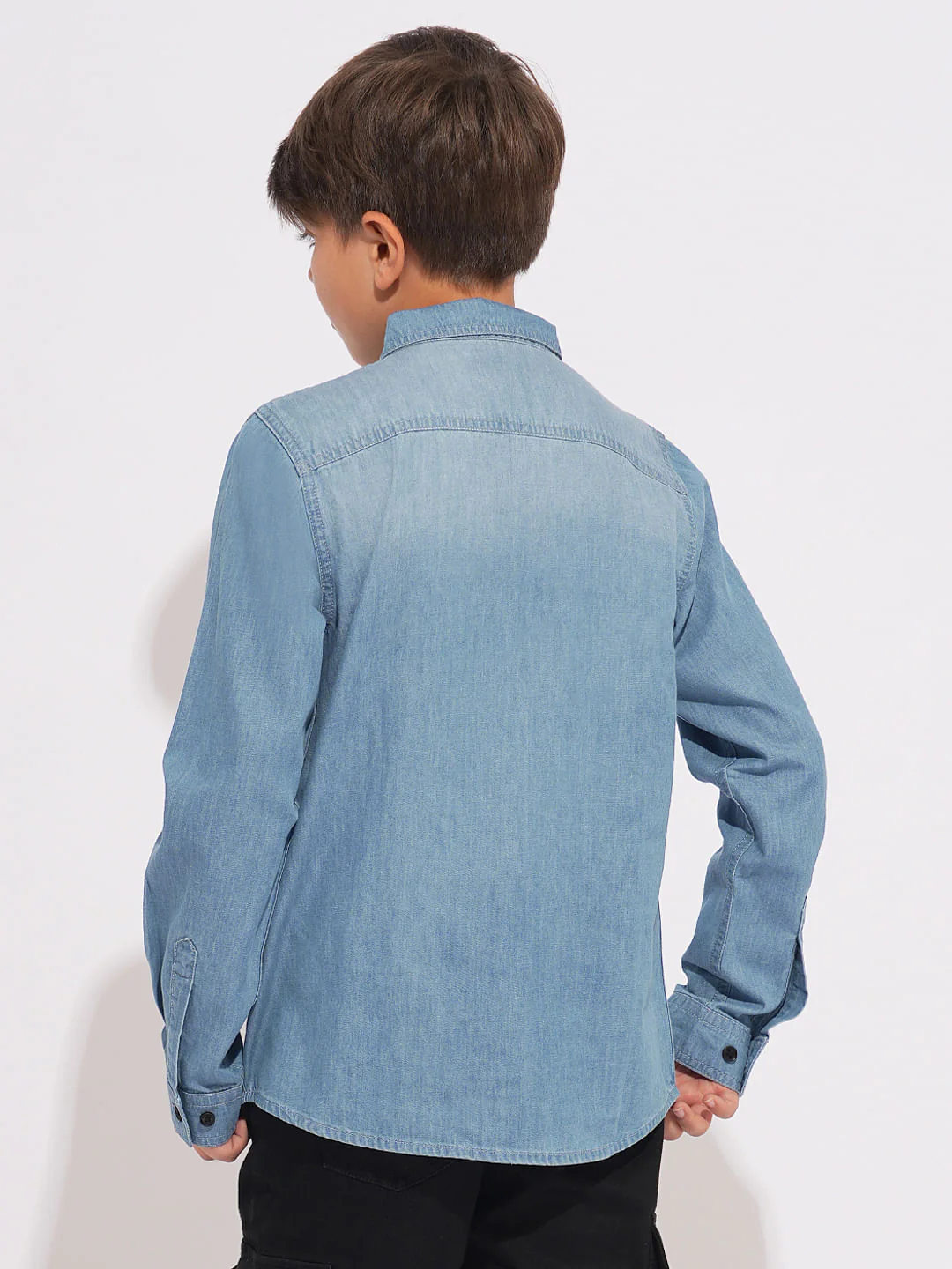 Boys Light Blue Denim Cotton Shirt - Image 4