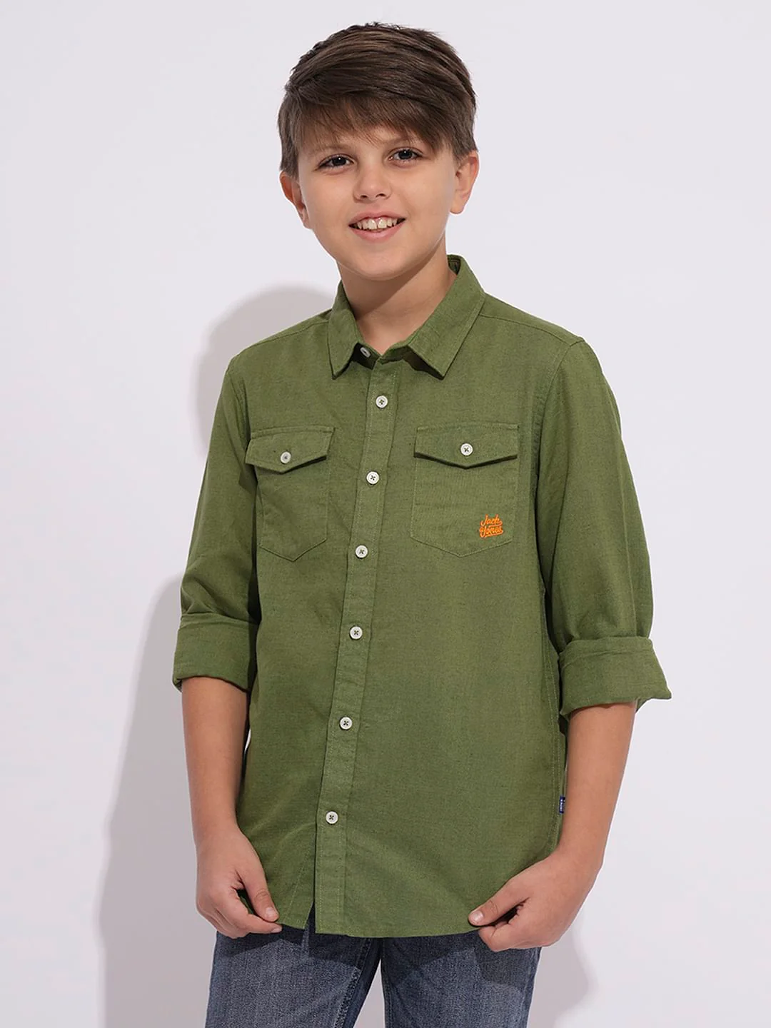 Boys Olive Full Sleeves Shirt - Image 2
