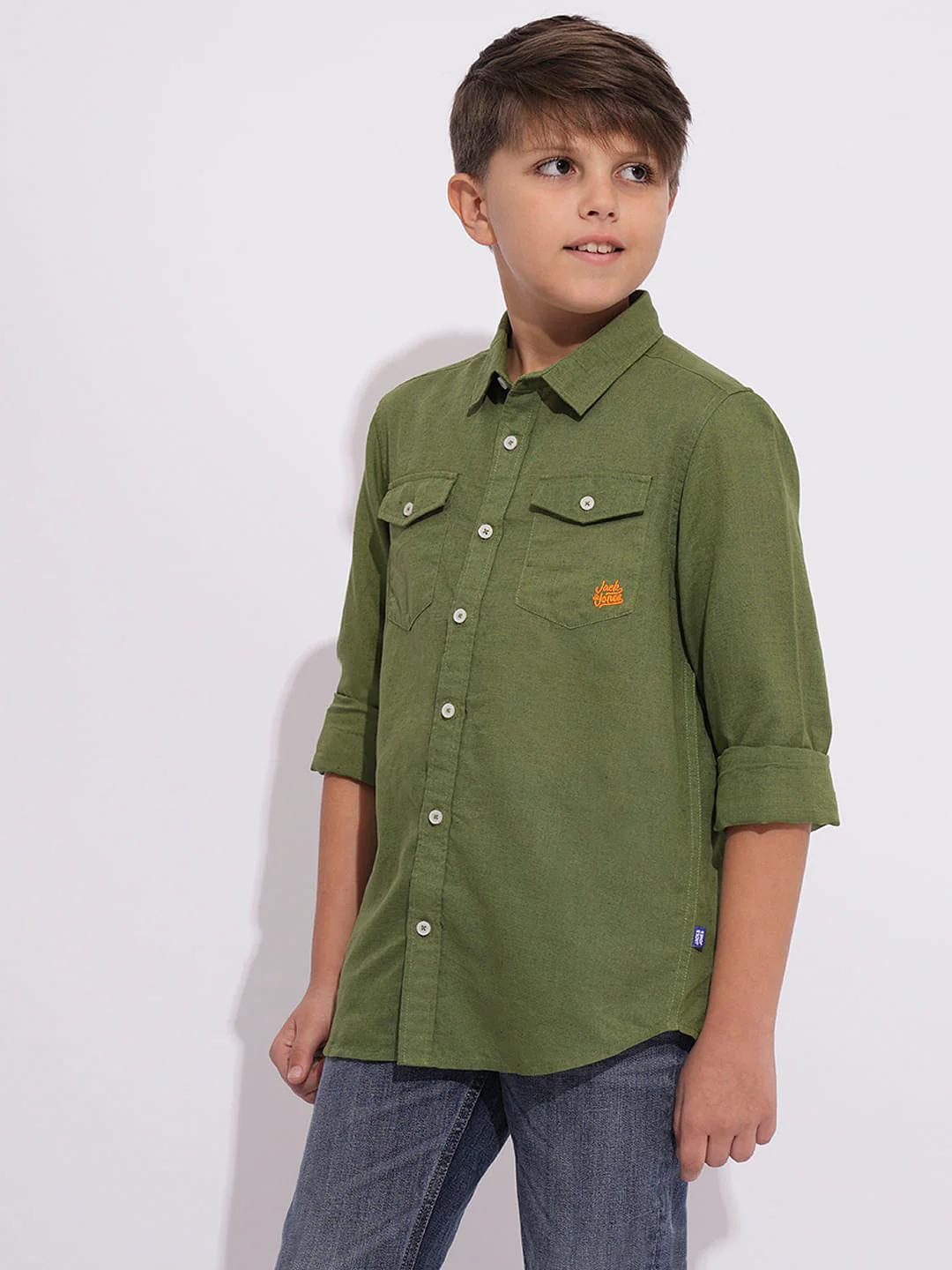 Boys Olive Full Sleeves Shirt - Image 3