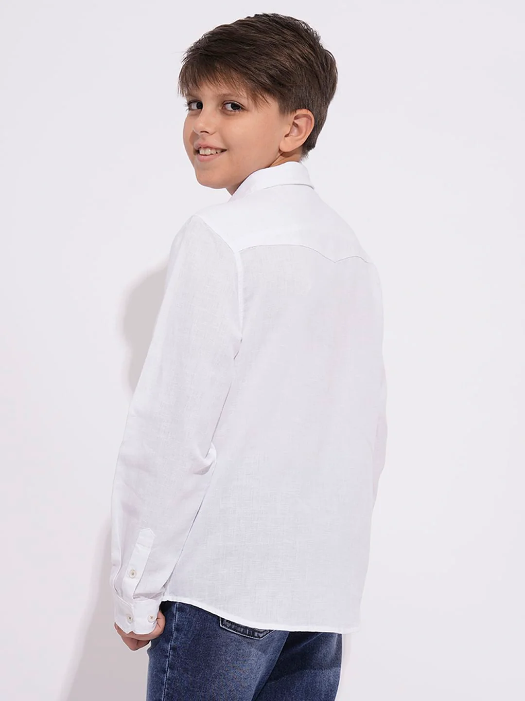 Boys White Full Sleeves Shirt - Image 4
