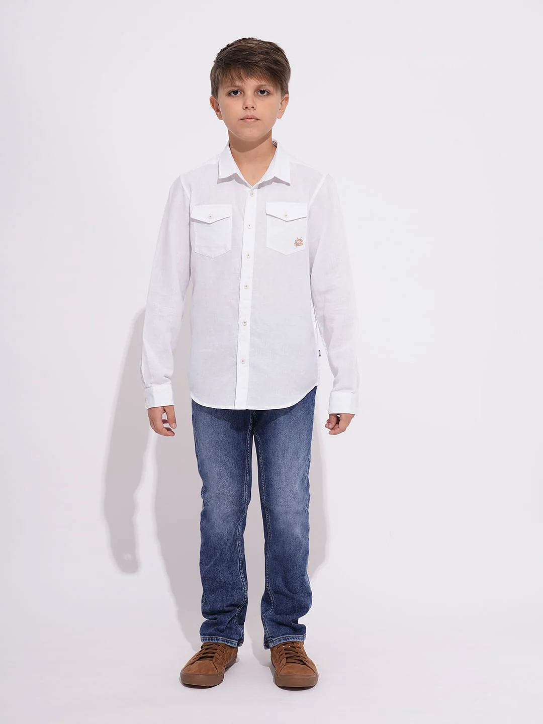 Boys White Full Sleeves Shirt - Image 5