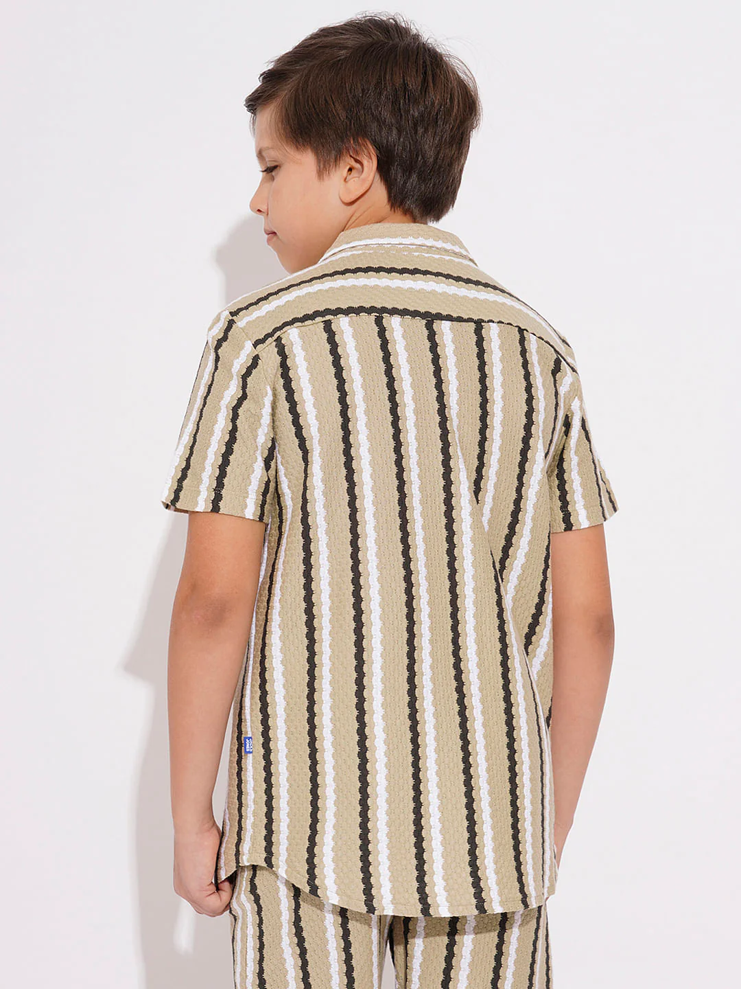 BOYS Beige Striped Co-ord Set Shirt - Image 4